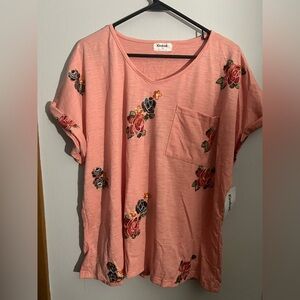 Kindred Pink Floral Embroidered Women's Tee